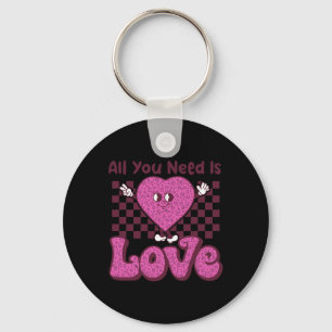 Valentines Day Heart Retro Groovy All You Need Is  Key Ring