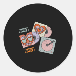 Valentines Day Heart Retro Groovy Cds Music Lovers Classic Round Sticker