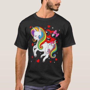 Valentines Day Heart Riding A Unicorn Cute Girls K T-Shirt