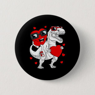 Valentines Day Heart Riding Dinosaur T Rex Fun Boy 6 Cm Round Badge