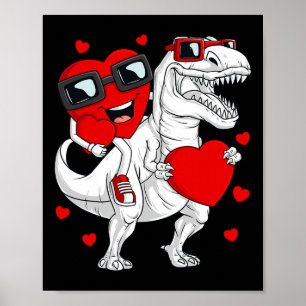 Valentines Day Heart Riding Dinosaur T Rex Fun Boy Poster