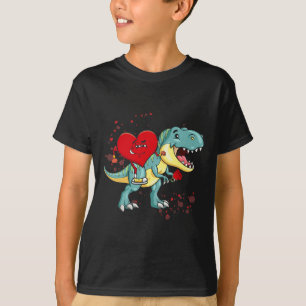 Valentines Day Heart Riding Dinosaur T Rex T-Shirt