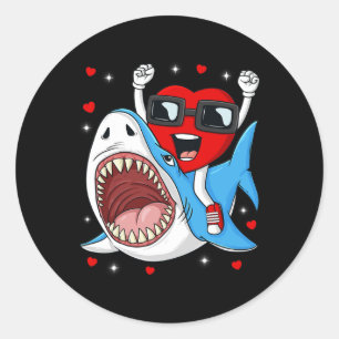 Valentines Day Heart Riding Shark Fun Toddler Boys Classic Round Sticker