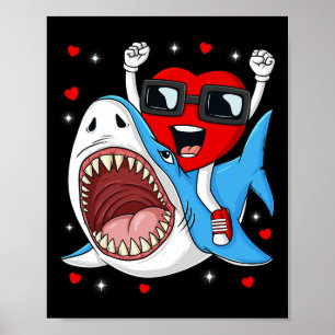 Valentines Day Heart Riding Shark Fun Toddler Boys Poster