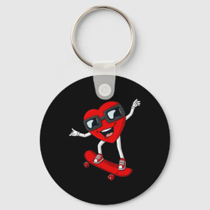 Valentines Day Heart Riding Skateboard Boys Kids T Key Ring