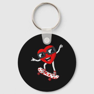 Valentines Day Heart Riding Skateboard Boys Kids T Key Ring