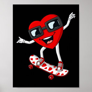 Valentines Day Heart Riding Skateboard Boys Kids T Poster