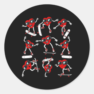 Valentines Day Heart Riding Skateboards Boys Kids Classic Round Sticker