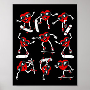 Valentines Day Heart Riding Skateboards Boys Kids  Poster