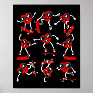 Valentines Day Heart Riding Skateboards Boys Kids  Poster