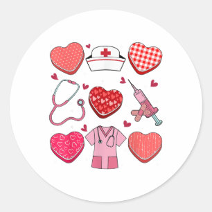 Valentines Day Heart Rn Cna Icu Scurb Nurse Doctor Classic Round Sticker