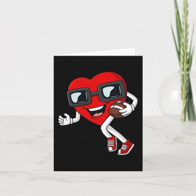 Valentines Day Heart Running With A Football Boys  Card (Front)