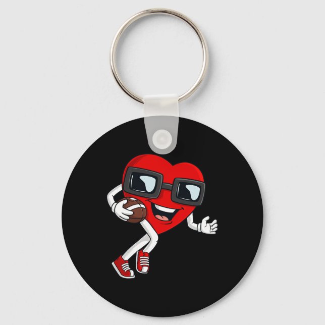 Valentines Day Heart Running With A Football Boys  Key Ring (Front)