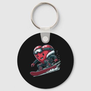 Valentine's Day Heart Snowboarder Snowboarding Win Key Ring
