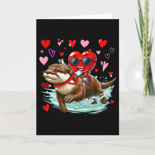 Valentine's Day Heart Sungles Riding Otter Animal Card