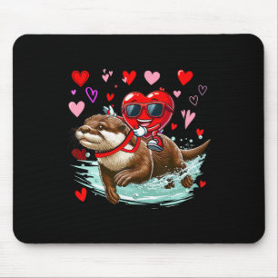 Valentine's Day Heart Sungles Riding Otter Animal Mouse Mat