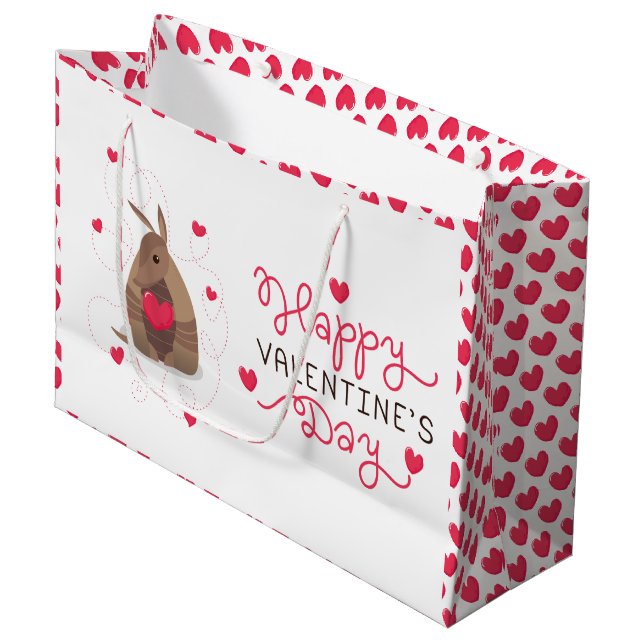 Valentine's Day Heart Texas Armadillo Large Gift Bag (Front Angled)