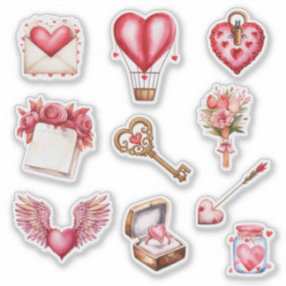 Valentine's Day Heart Theme Contour Sticker Set