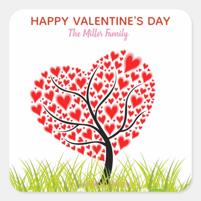 Valentine's Day Heart Tree Square Sticker (Front)