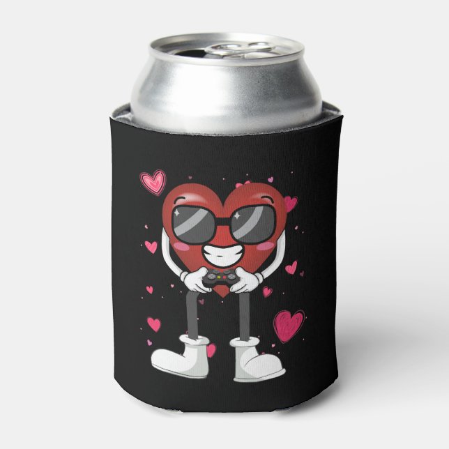 Valentines Day Heart Video Gamer Can Cooler (Can Front)