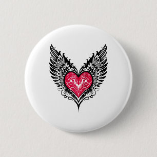 Valentines Day Heart With Wings Tattoo Style Symbo 6 Cm Round Badge