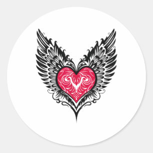 Valentines Day Heart With Wings Tattoo Style Symbo Classic Round Sticker