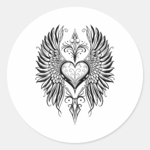 Valentines Day Heart With Wings Tattoo Style Symbo Classic Round Sticker