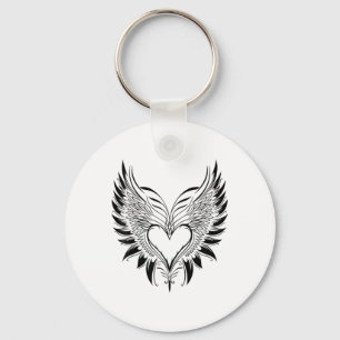 Valentines Day Heart With Wings Tattoo Style Symbo Key Ring
