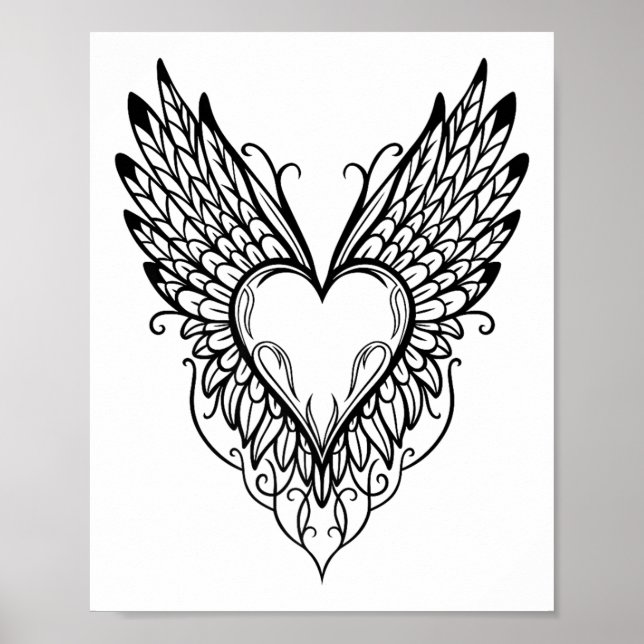 Valentines Day Heart With Wings Tattoo Style Symbo Poster (Front)