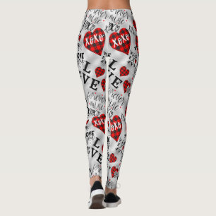 Valentine's Day Heart XO Love Red Black White Pink Leggings