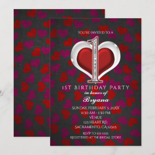 Valentine's Day Hearts 1st Birthday Invitations