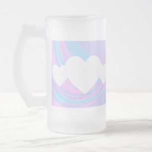 Valentines Day Hearts and Abstract Colourful Pink Frosted Glass Beer Mug