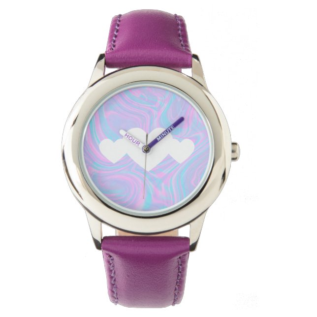 Valentines Day Hearts and Abstract Colourful Pink Watch (Front)