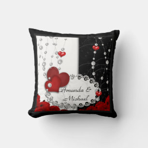 Valentines Day hearts and beads pearl red black wh Cushion