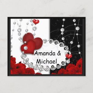 Valentines Day hearts and beads pearl red black wh Invitation Postcard
