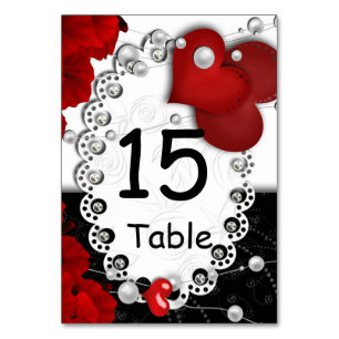 Valentines Day hearts and beads pearl red black wh Table Number
