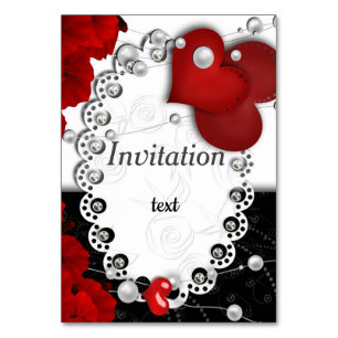 Valentines Day hearts and beads pearl red black wh Table Number