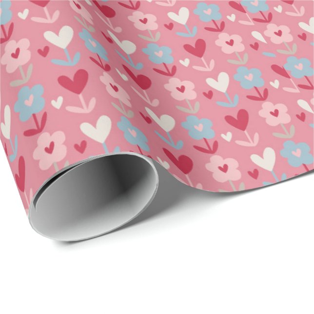 Valentines Day Hearts and Flowers   Wrapping Paper (Roll Corner)