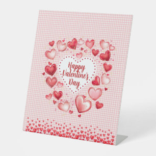 Valentine's Day Hearts and Gingham Check Pedestal Sign