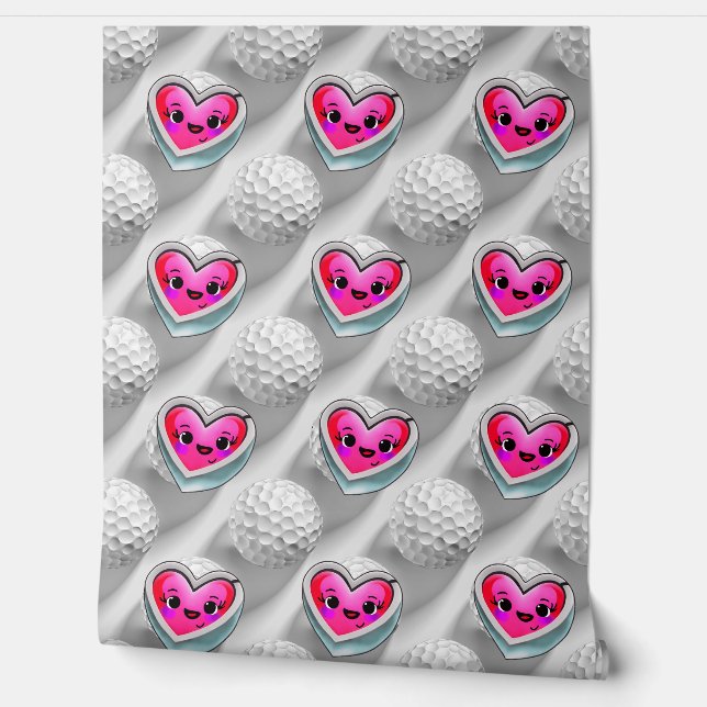  Valentine's Day Hearts and Golf Balls Wallpaper (Unrolling)