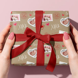 Valentine's Day Hearts and Photo Postage Wrapping  Wrapping Paper