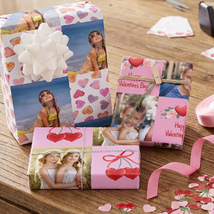 Valentine's Day Hearts and Square Photos Set of 3 Wrapping Paper Sheet