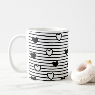 Valentines Day Hearts Black White Stripes Pattern Coffee Mug