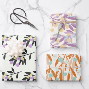 Valentines Day Hearts Branches Flowers Love Pastel Wrapping Paper Sheet