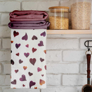 Valentine's day hearts - burgundy tea towel