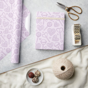 Valentines Day Hearts Candy Lollipop Preppy Lilac Wrapping Paper
