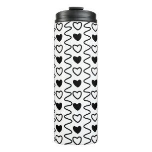 Valentines Day Hearts Chevron Black White Pattern  Thermal Tumbler