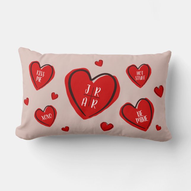 Valentine's Day Hearts Couple's Customised Pink Lumbar Cushion (Front)