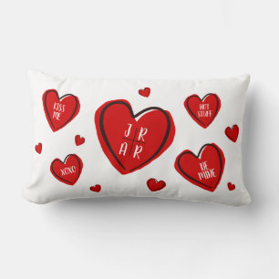 Valentine's Day Hearts Couple's Customised White Lumbar Cushion