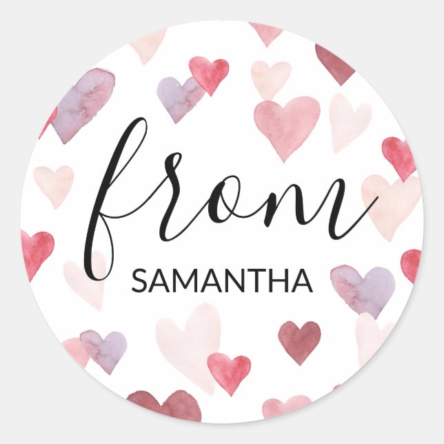 Valentines Day Hearts Custom Name Favour Sticker (Front)